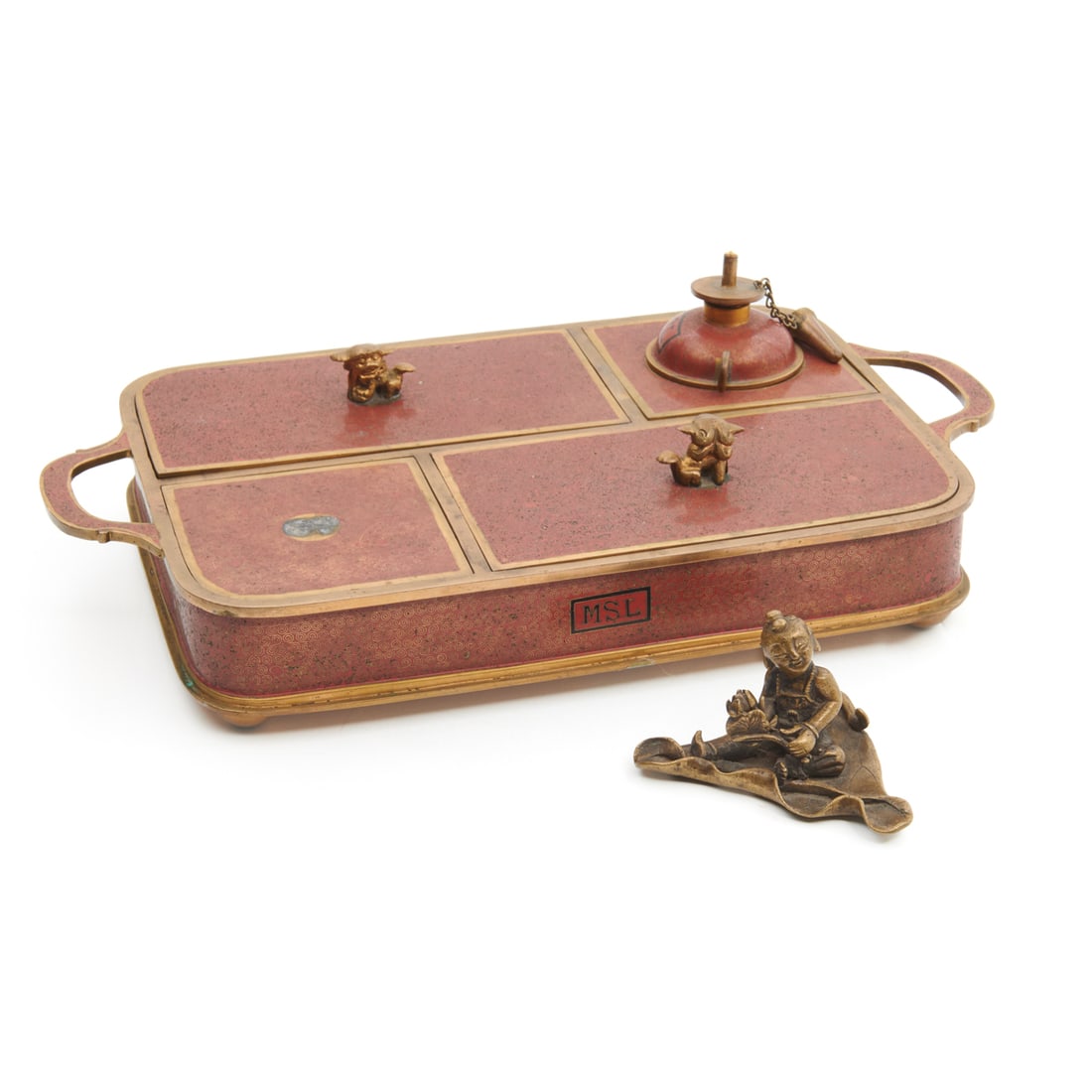 A Japanese Coisonné Writing Box Set and a Brass Boy (1 of 3)