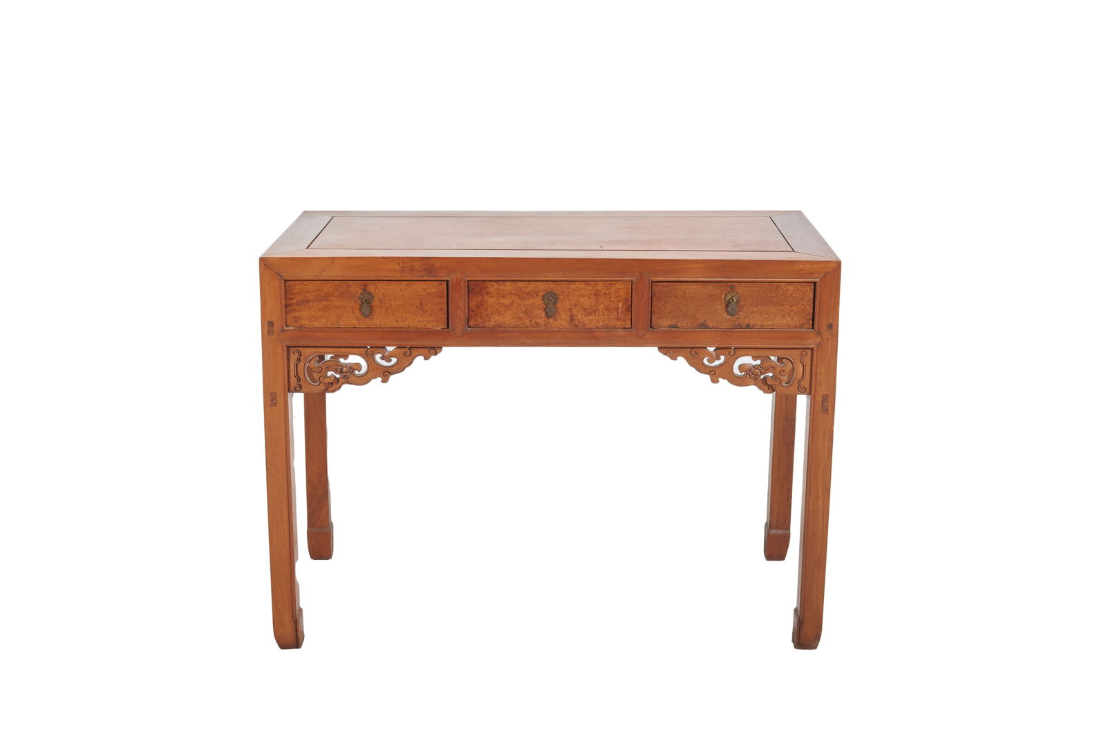 Set of Chinese Hardwood Three-Drawer Desk and Chairs (1 of 4)