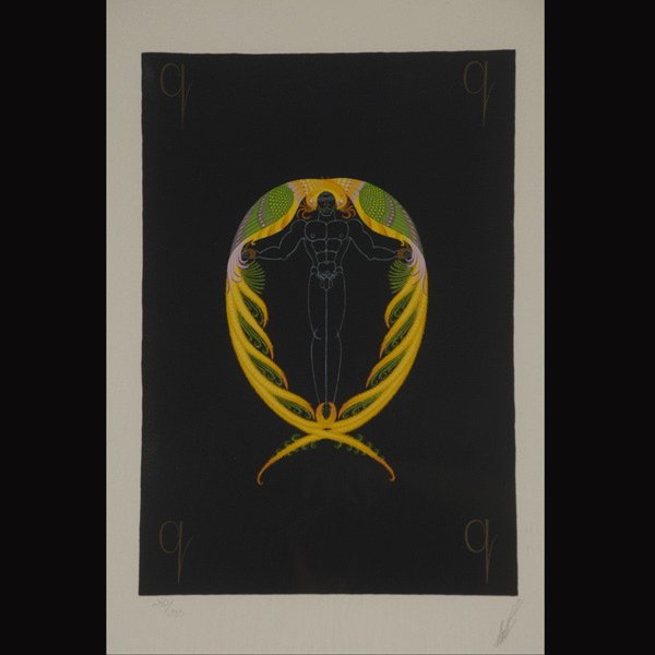 Erte "Letter Q" Lithograph: ROMAIN DE TIRTOFF (ERTE) (Russian Federation 1892-1990) "Letter Q (from the Alphabet series)" Lithograph on paper. Image: 15.5 x 10.5 inches/ 39.4 x 26.7 centimeters. Signed lower right "ErtŽ"Numbere