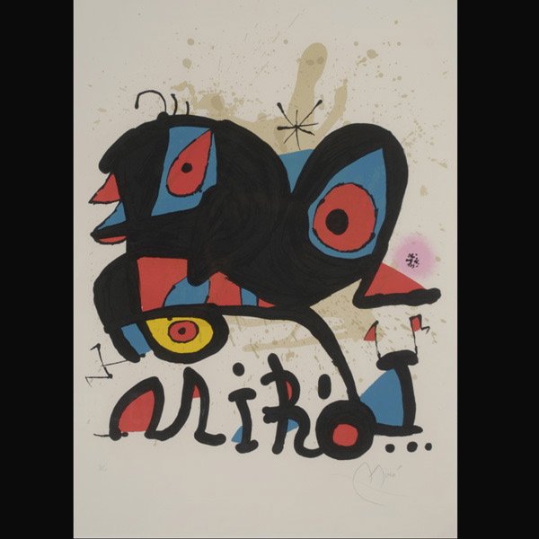 Joan Miro "Abstract Compostion" Litho: JOAN MIRO (Spanish 1893-1983) "Abstract Composition" Lithograph on paper. Sight: 29.5 x 21 inches/ 75 x 53.3 centimeters. Signed lower right "Miro"Numbered lower left "HC" Frame: 40.5 x 32 inches/ 102