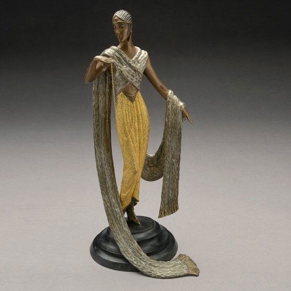Erte "Je L'aime" Bronze: ROMAIN DE TIRTOFF (ERTE) (Russian Federation 1892-1990) "Je L'aime, 1988" Bronze. 19 x 8 x 6.25 inches/ 48.2 x 20.3 x 15.8 centimeters. Verso: Signed, numbered, and makers mark "Erte 500/500 © 1988 S