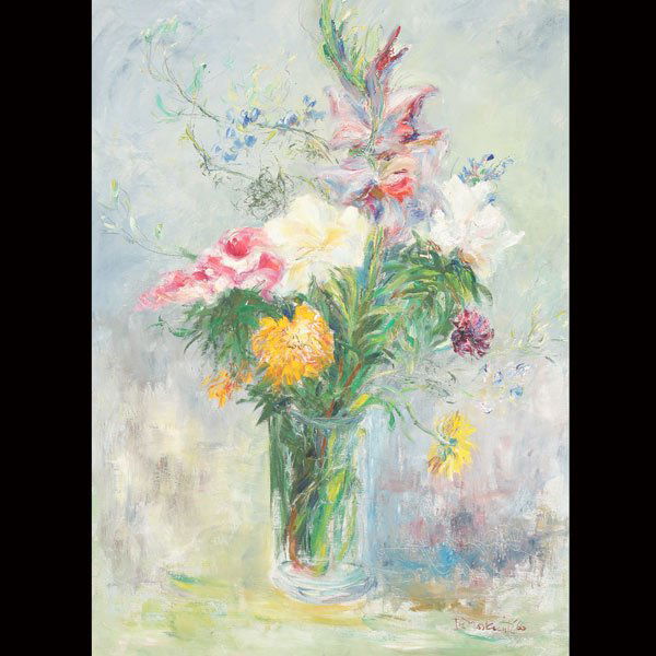 IRA MOSKOWITZ "Spring Bouquet, 1966": IRA MOSKOWITZ (American/Polish 1912-2001) "Spring Bouquet, 1966" Oil on canvas. 32 x 23.75 inches/ 81.3 x 60.3 centimeters. Signed & dated lower right "Ira Moskowitz, 66" Frame: 38 x 30 inches/ 96.5 x
