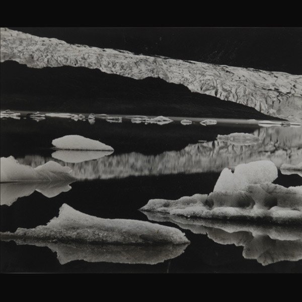 BRETT WESTON "Mendenhall Glacier, Alaska, 1973": BRETT WESTON (American 1911-1993) "Mendenhall Glacier, Alaska, 1973" Gelitan silver print. 8 x 10 inches/ 20.2 x 25.5 centimeters. Verso: Signed & dated "Alaskan Glacial Forms, 1973, Brett Weston"
