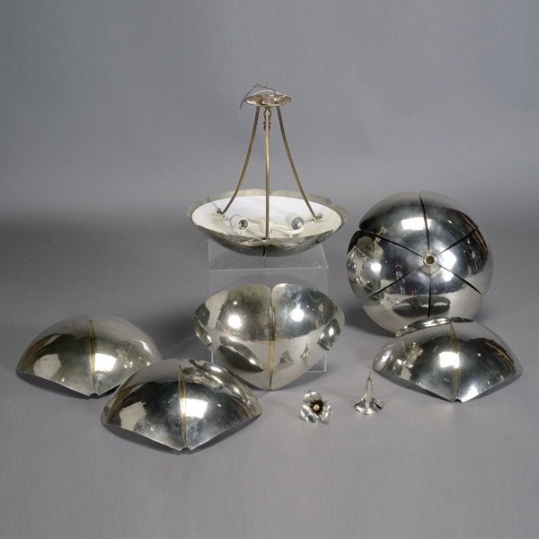 Grag Studios Chandeliers and Four Matching Sconces: Pair of Grag Studios Chandeliers and Four Matching Sconces (6) {Height of chandeliers 18 inches, diameter 18 inches; width of sconces 16 inches}