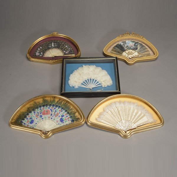Group of Five Fans in Shadow Box Frames: Group of Five Fans in Shadow Box Frames {Average dimensions 15 x 21 inches} [Some lacking glass]