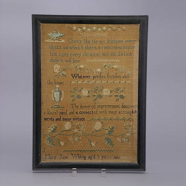 Sampler, Signed "Mary Jane Whiting Aged 9, 1826": Sampler, Signed "Mary Jane Whiting Aged 9, 1826" {Dimensions of frame 19 1/2 x 14 inches}