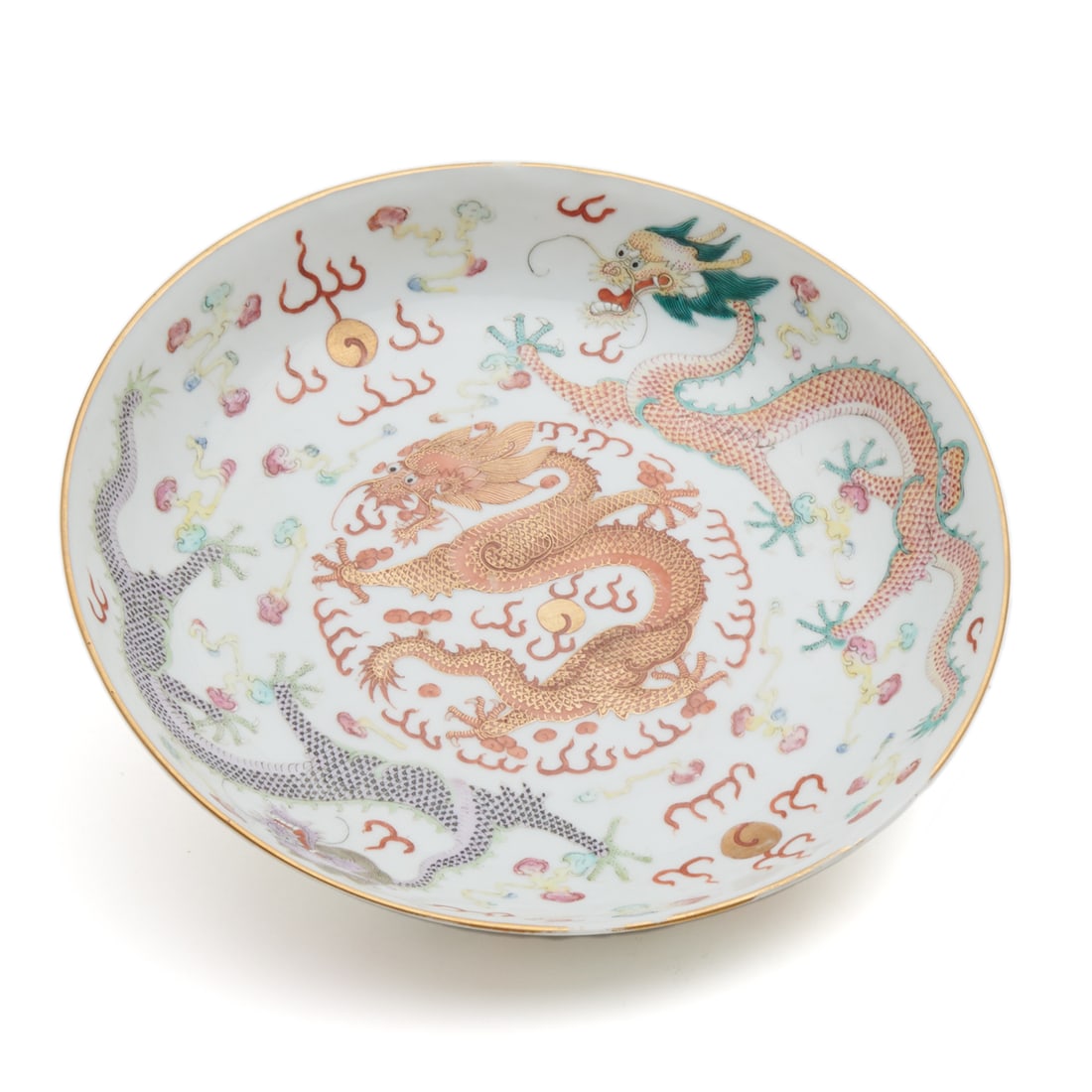 Chinese Wu Cai Famille Rose 'Dragon and Phoenix' Dish (1 of 3)