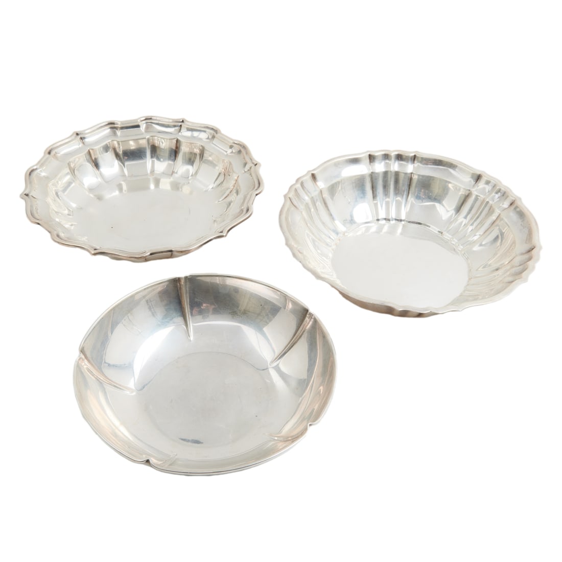 Three Sterling Silver Bowls Including Gorham: Three Sterling Silver Bowls Including Gorham. Comprising Gorham "Chippendale" bowl, Frank Smith "Chippendale" bowl, Randahl lobed bowl. {Approximate dimensions overall : 1 3/4" - 2 1/4" high x 8" - 9