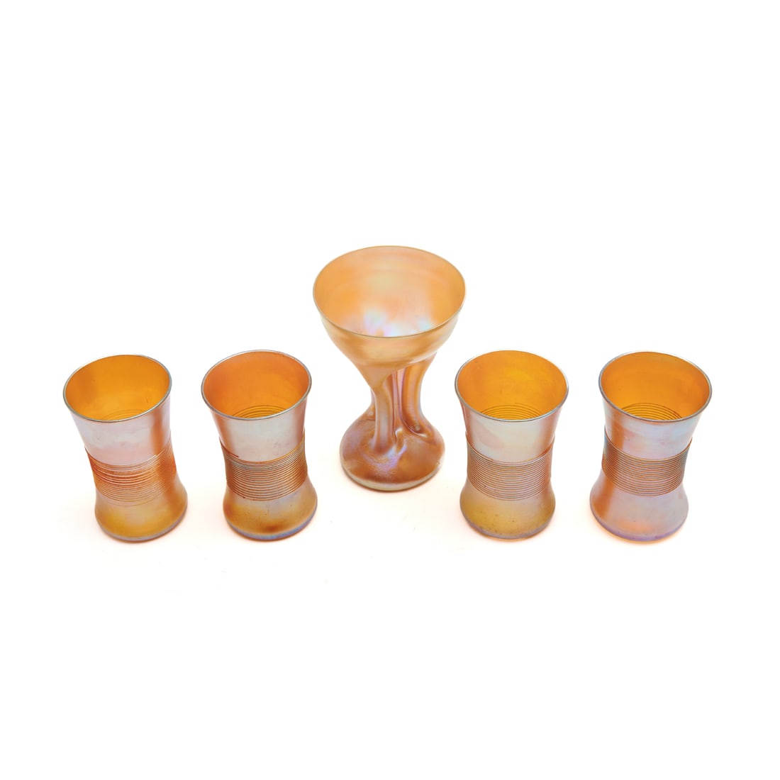 Tiffany Favrile Glass Chalice and Four Tumblers (1 of 5)