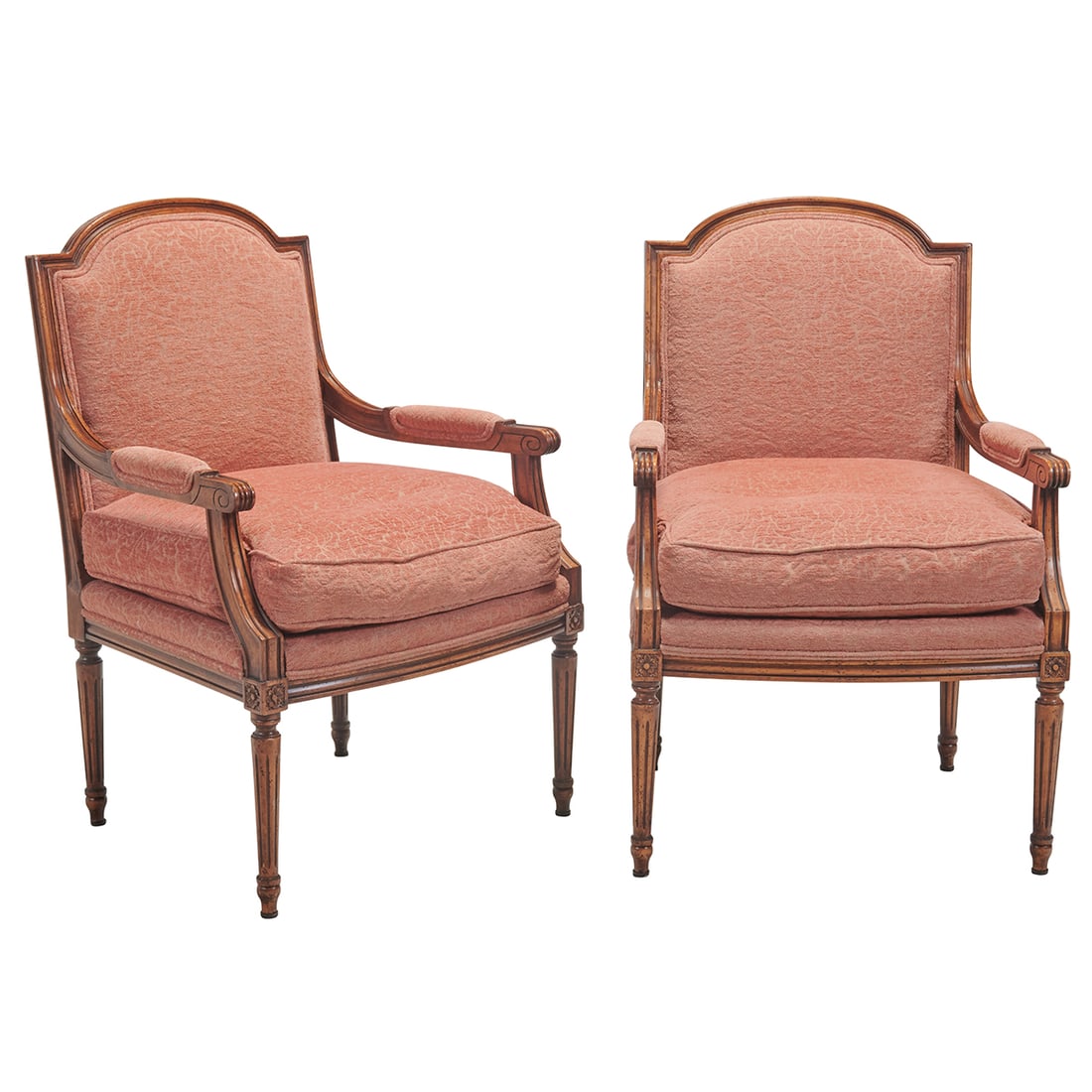 Pair of Louis XVI Style Walnut Fauteuil Armchairs (1 of 4)