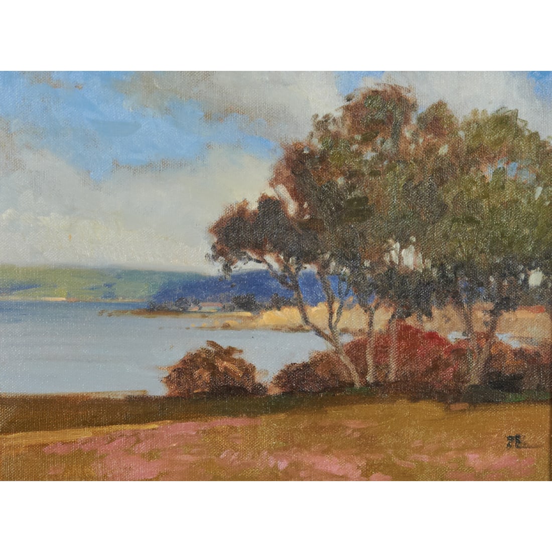 Brian Blood, Coastal Stroll, oil: BRIAN BLOOD (American/CA, born 1962), "Coastal Stroll," 2003, oil on canvas board, (approximate dimensions - sight: 8-1/2 x 11-1/4 inches, board: 9 x 11-7/8 inches), initial signed lower right. Condit