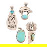 Four Native American Turquoise, Silver Pendants.