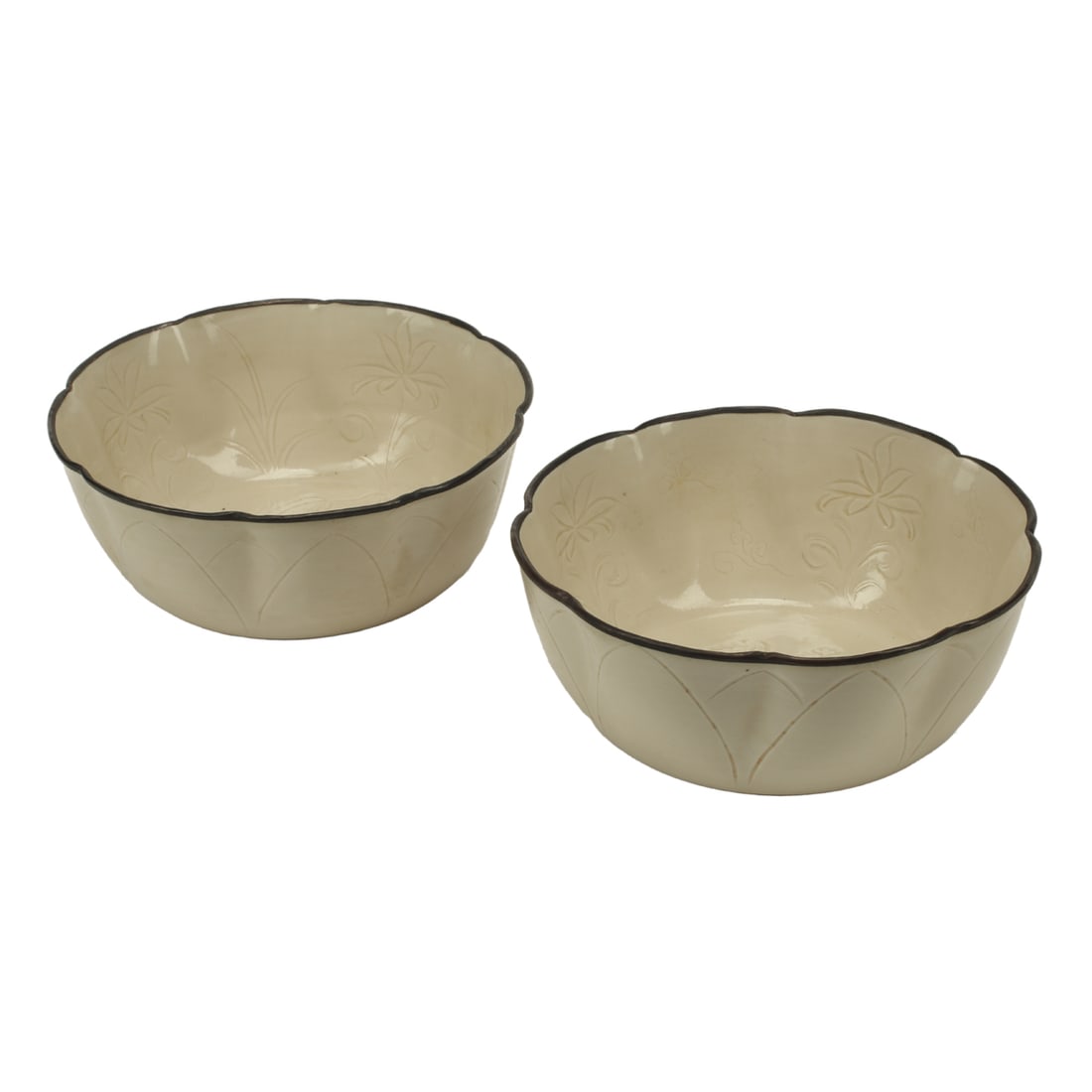 Pair of Chinese Ding-Type Scalloped Porcelain Bowls (1 of 5)