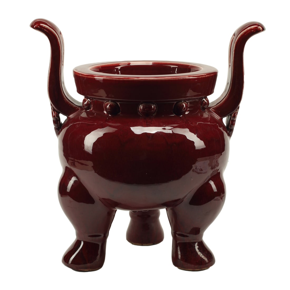 Chinese Oxblood Two Handle Porcelain Incense Burner (1 of 1)