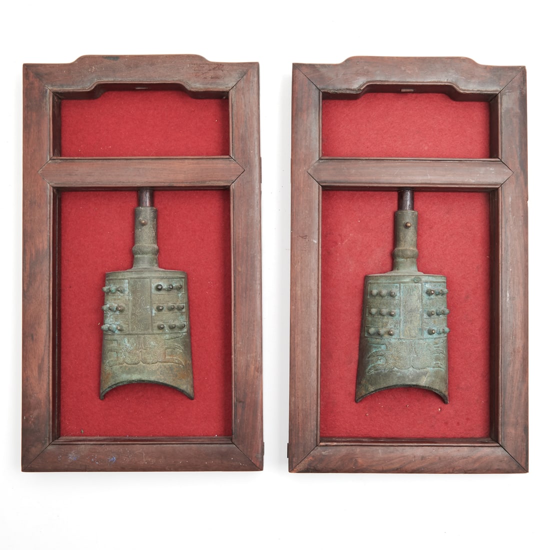 Pair of Framed Chinese Archaic Bronze Bell (1 of 2)