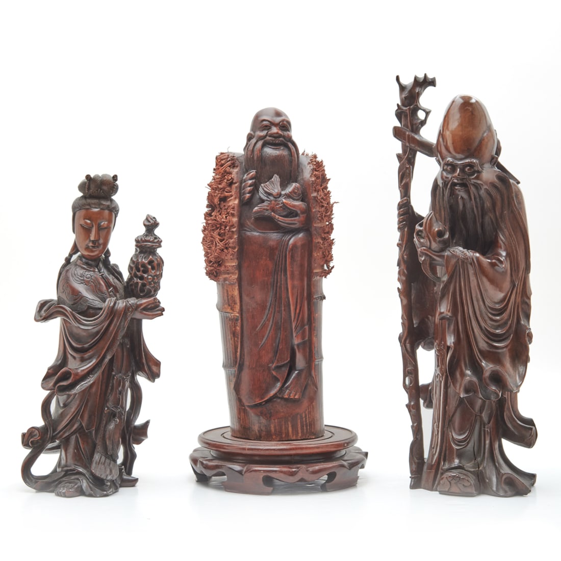 Three Large Assorted Chinese Fine Wood Figure Carvings (1 of 4)