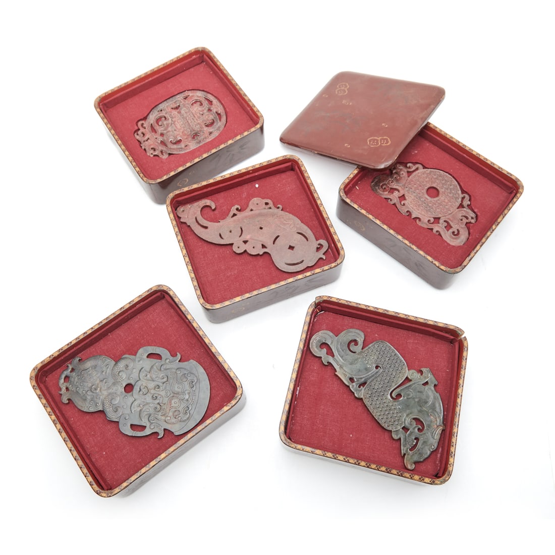 Five-Section Lacquered Box with Five Hardstone Carvings (1 of 4)