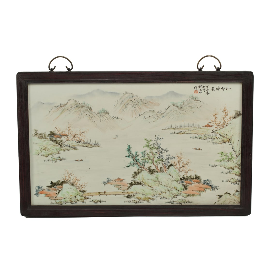 Framed Chinese Polychrome Porcelain Panel (1 of 6)