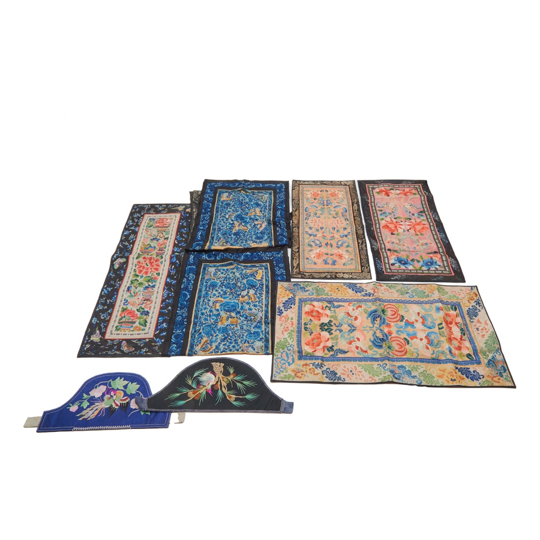 Eight Chinese Embroidered Silk Panels and Sleeve Bands (1 of 4)