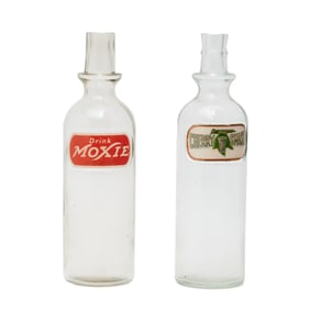 Two Vintage Soda Fountain Syrup Glass Bottles