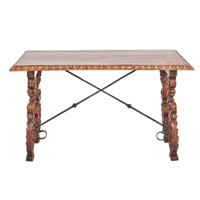 Spanish Colonial Carved Walnut Library Table