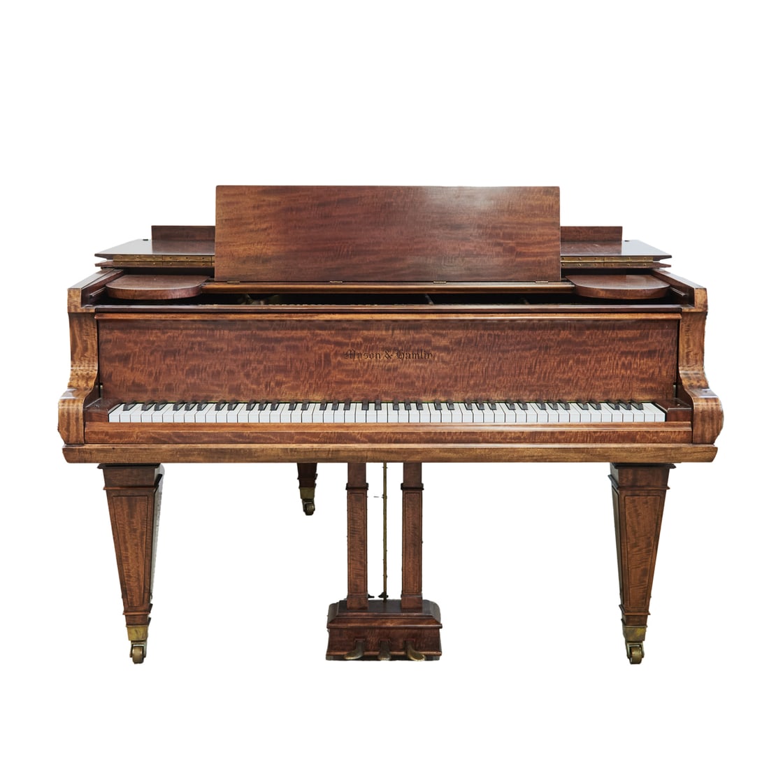 Mason & Hamlin Model AA Mahogany Grand Piano: Mason & Hamlin Model AA Mahogany Grand Piano. Serial #17633. 1907. {Approximate dimensions while closed: 39 3/4" high x 59 1/4" wide x 74" deep.}. Provenance: The Estate of Evert B. Person. Condition: