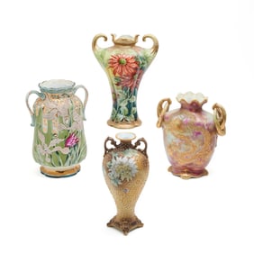 Four Nippon Export Morimura Porcelain Vases