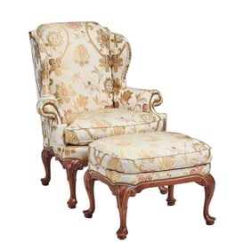 Hancock and Moore Georgian Style Armchair with Ottoman