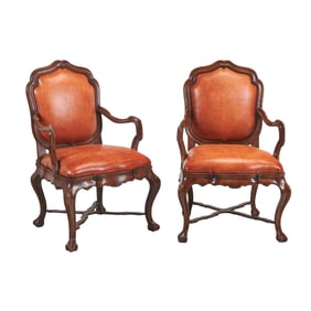 Eight Therien Studio Baroque Style Oak Dining Armchairs