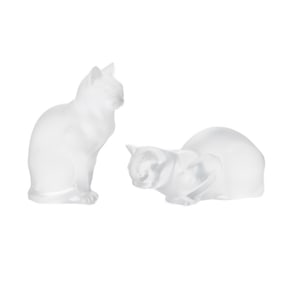Two Lalique Crystal Cat Figures