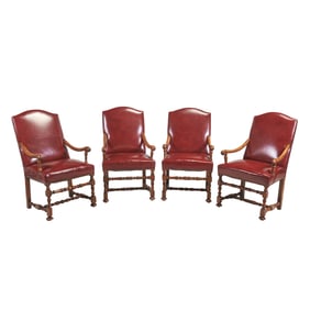 Four Louis XIV Walnut Open Armchairs