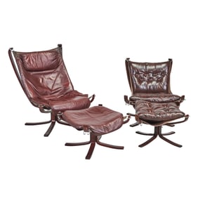 Two Vante Mobler Style Sling Chairs with Ottomans