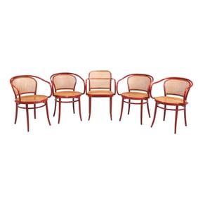 Five Stendig Le Corbusier Bentwood Caned Armchairs