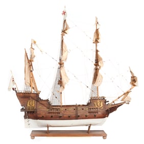 Large Barque Type Ship Model with Stand