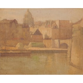 Xavier Martinez, Quai de l'Archeveche, Paris, oil/board