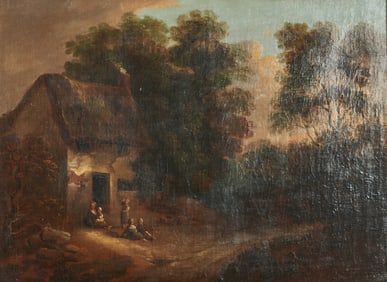 Follower of Gainsborough, Landscape with Cottagers, oil