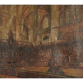 European School, Church Interior, oil on canvas