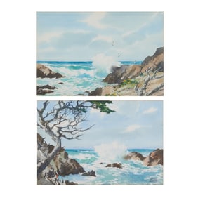 James March Phillips, CA Coastal Views, two watercolors