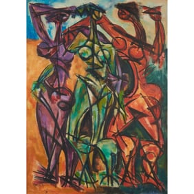 Luis Richier, Cubist Figures, oil on board