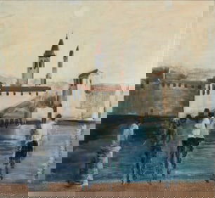 Grigsby Warner, Figures by the Pier, oil