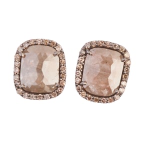Diamond, Oxidized Silver, 14k Yellow Gold Earrings.