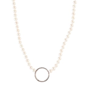 Diamond, Cultured Pearl, 14k White Gold Necklace.