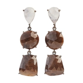 Pair of Moonstone, Labradorite,Oxidized Silver Earrings