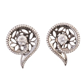 Pair of Diamond, Oxidized 18k White Gold Earrings.