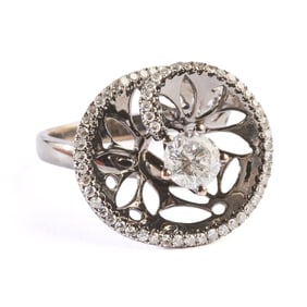 Diamond, Oxidized 18k White Gold Ring.