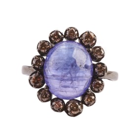 Tanzanite, Diamond, Oxidized Silver Ring.
