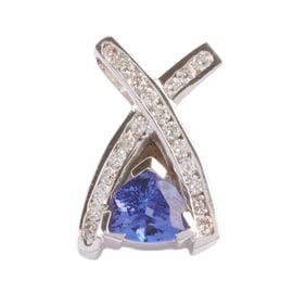 Tanzanite, Diamond, 14k White Gold Pendant.