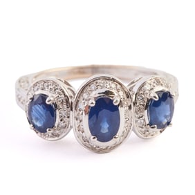 Sapphire, Diamond, 14k White Gold Ring.