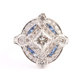 Diamond, Sapphire, 18k White Gold Ring.