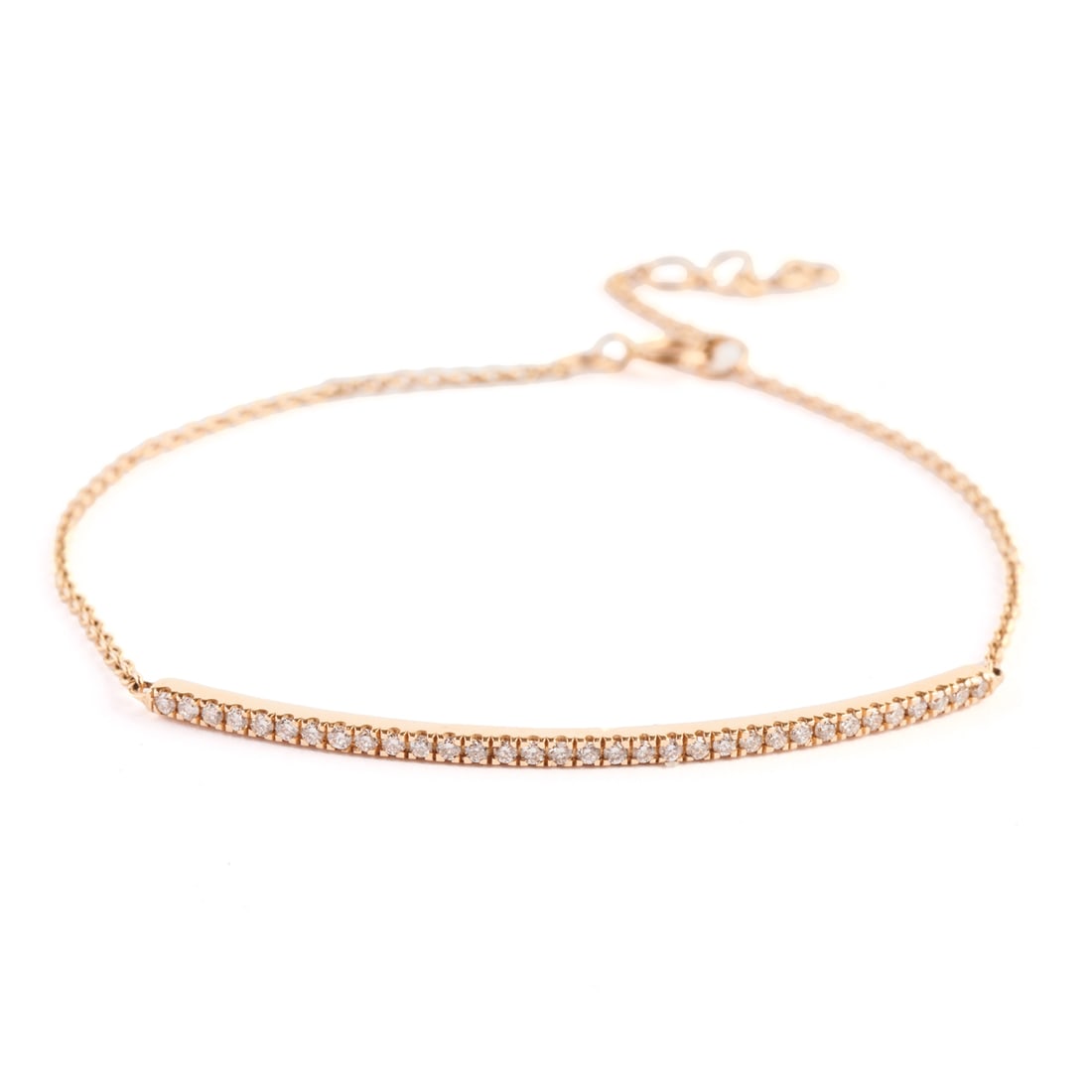 Diamond, 14k Yellow Gold Bracelet.: Diamond, 14k Yellow Gold Bracelet. Featuring full-cut diamonds weighing a total of approximately 0.20 cttw., set in a 14k yellow gold curved bar mounting, suspended from 14k yellow gold chain, complet